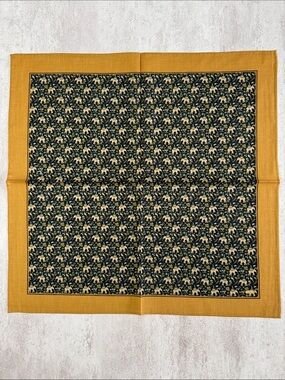 Mustard Yellow & Navy Elephant Pattern Pocket Square
